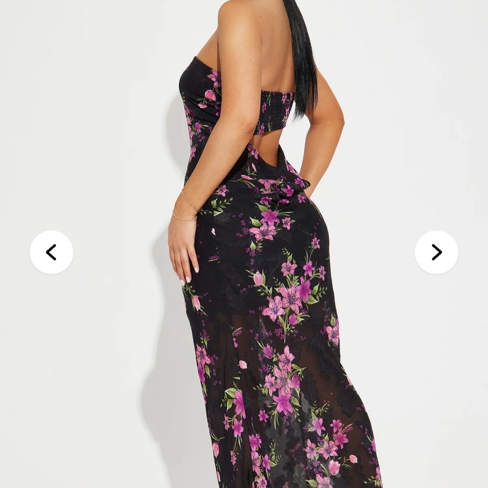 Fashion Nova Black and Pink Floral Maxi Dress - Picture 4 of 5